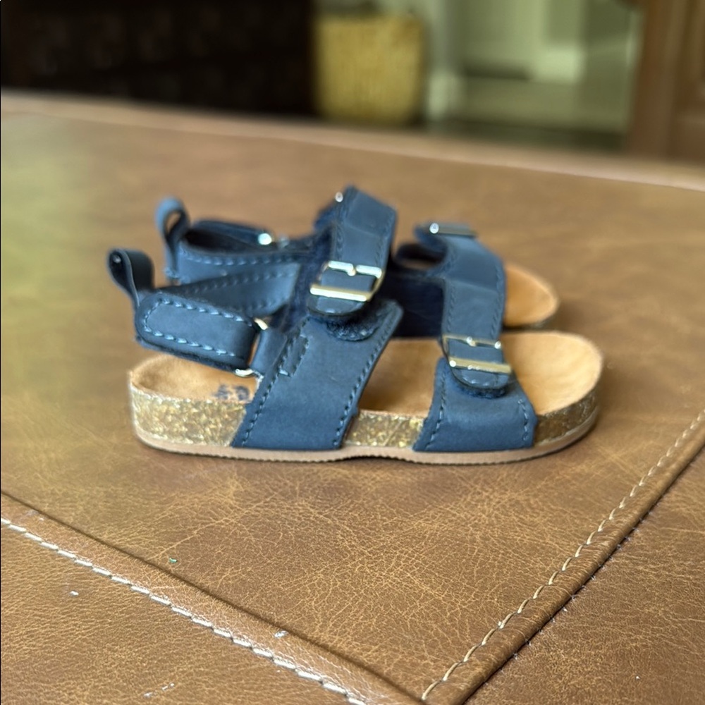 Blue Strappy Sandals with Adjustable Straps and Cork Footbed